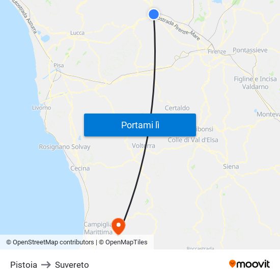 Pistoia to Suvereto map