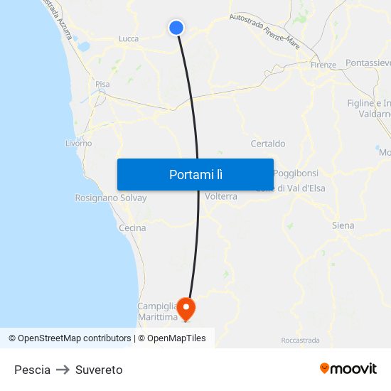 Pescia to Suvereto map