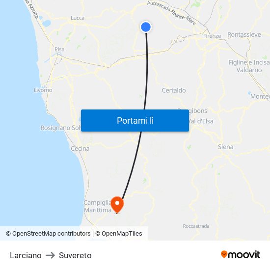 Larciano to Suvereto map