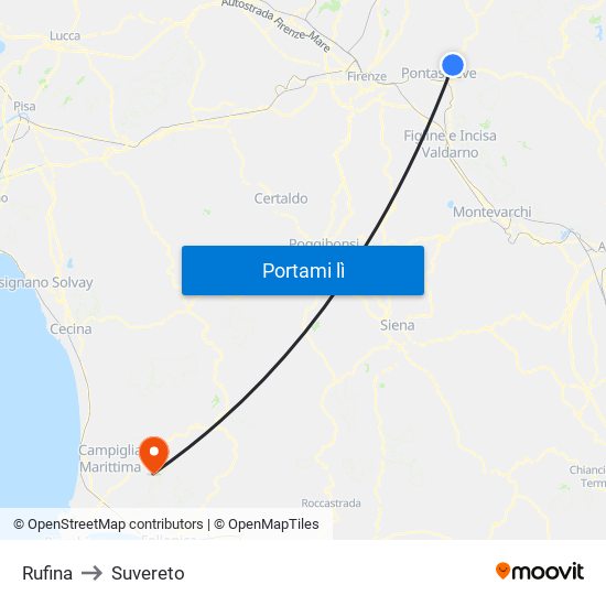 Rufina to Suvereto map