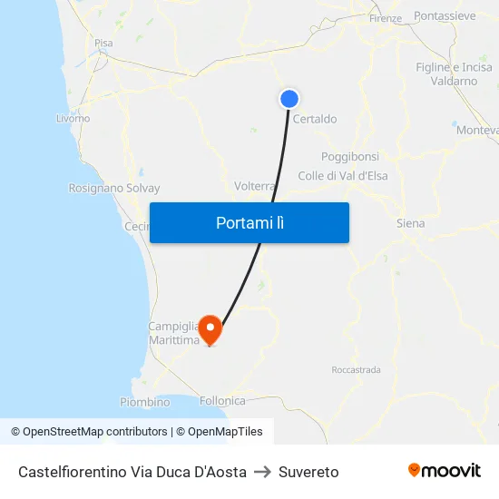 Castelfiorentino Via Duca D'Aosta to Suvereto map