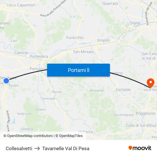 Collesalvetti to Tavarnelle Val Di Pesa map