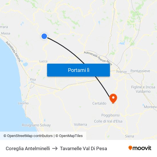 Coreglia Antelminelli to Tavarnelle Val Di Pesa map