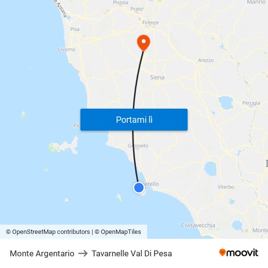 Monte Argentario to Tavarnelle Val Di Pesa map