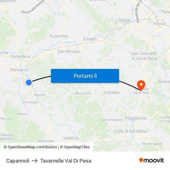 Capannoli to Tavarnelle Val Di Pesa map