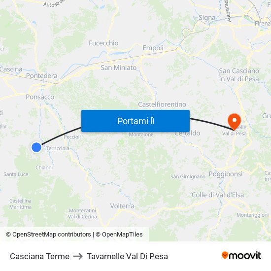 Casciana Terme to Tavarnelle Val Di Pesa map