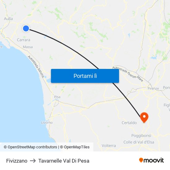 Fivizzano to Tavarnelle Val Di Pesa map