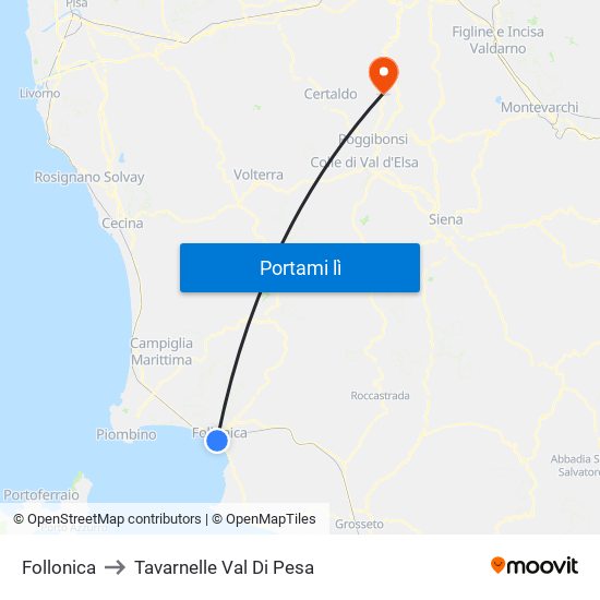 Follonica to Tavarnelle Val Di Pesa map