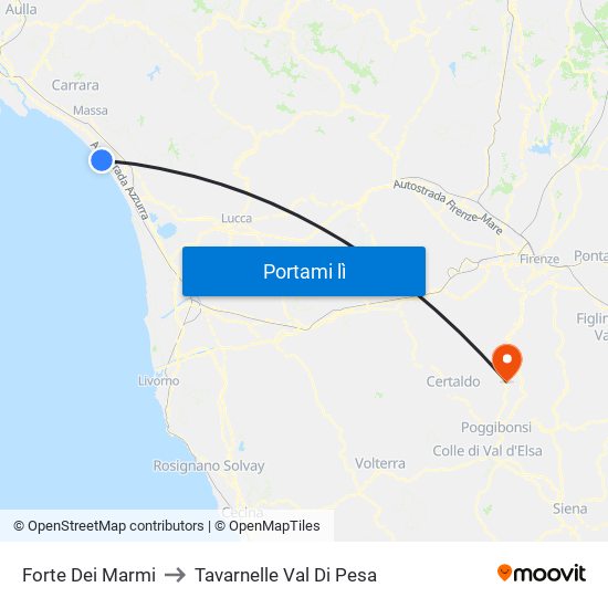 Forte Dei Marmi to Tavarnelle Val Di Pesa map