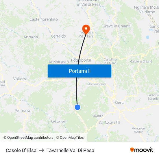Casole D' Elsa to Tavarnelle Val Di Pesa map