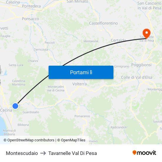 Montescudaio to Tavarnelle Val Di Pesa map