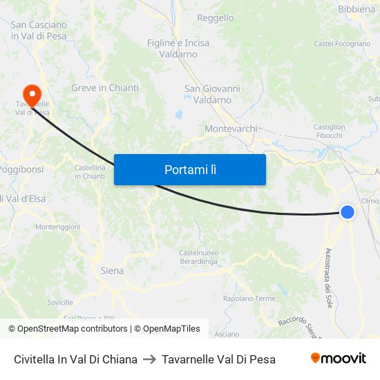 Civitella In Val Di Chiana to Tavarnelle Val Di Pesa map