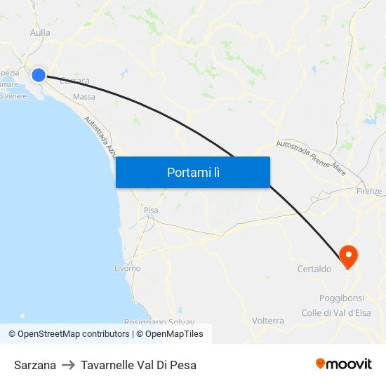 Sarzana to Tavarnelle Val Di Pesa map