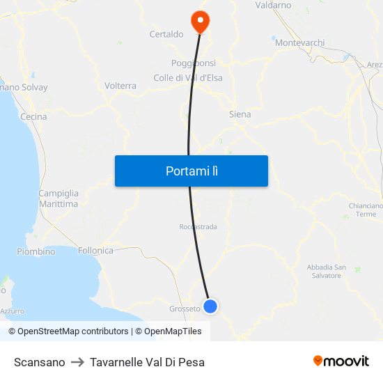 Scansano to Tavarnelle Val Di Pesa map