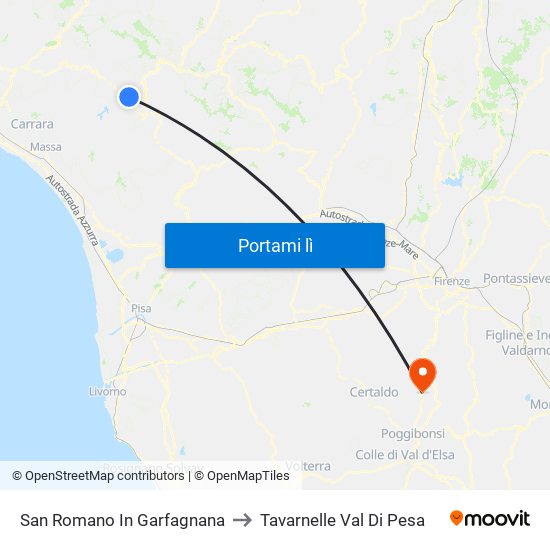 San Romano In Garfagnana to Tavarnelle Val Di Pesa map
