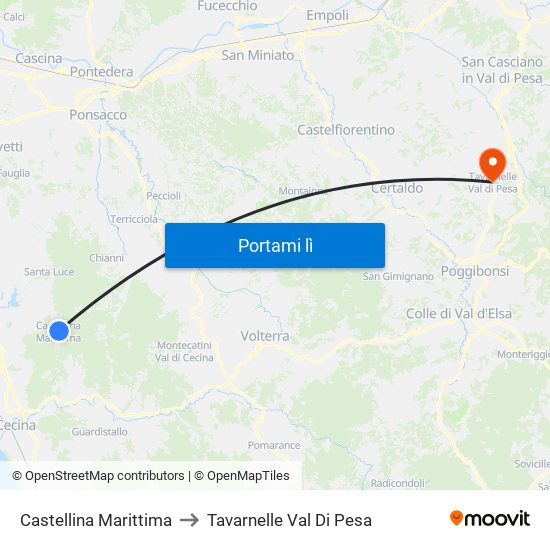 Castellina Marittima to Tavarnelle Val Di Pesa map