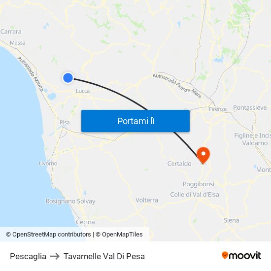 Pescaglia to Tavarnelle Val Di Pesa map