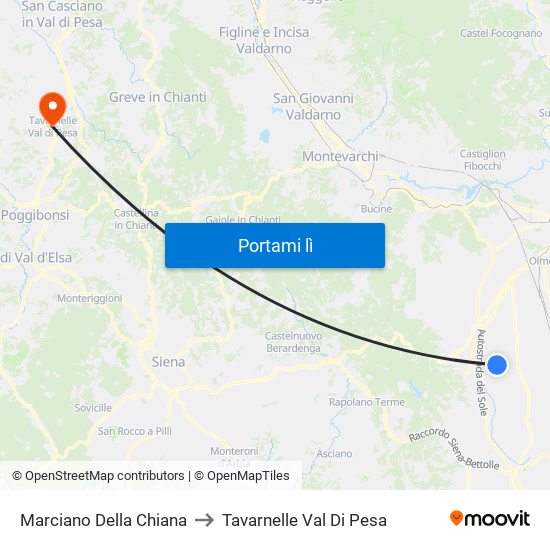 Marciano Della Chiana to Tavarnelle Val Di Pesa map