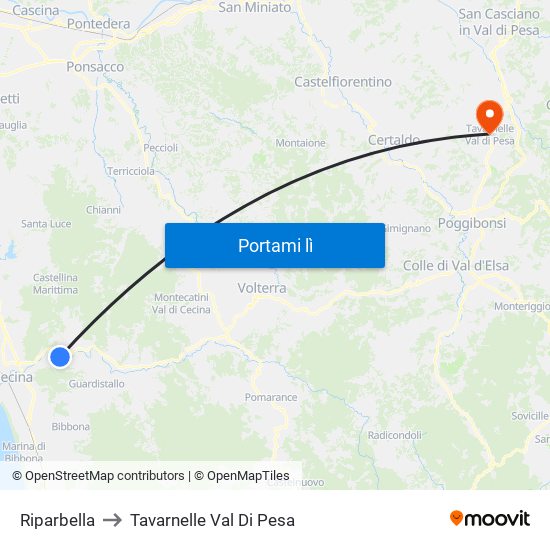 Riparbella to Tavarnelle Val Di Pesa map