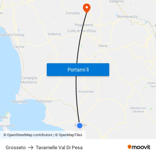 Grosseto to Tavarnelle Val Di Pesa map