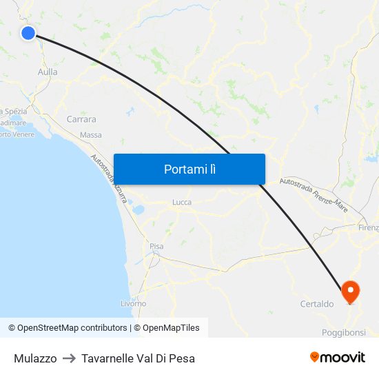 Mulazzo to Tavarnelle Val Di Pesa map