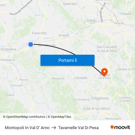 Montopoli In Val D' Arno to Tavarnelle Val Di Pesa map