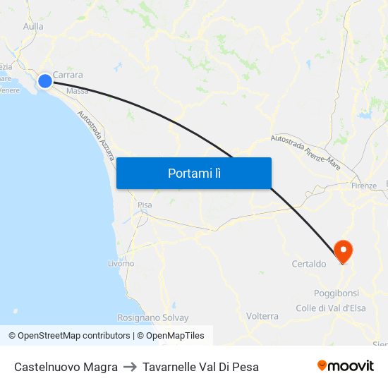 Castelnuovo Magra to Tavarnelle Val Di Pesa map
