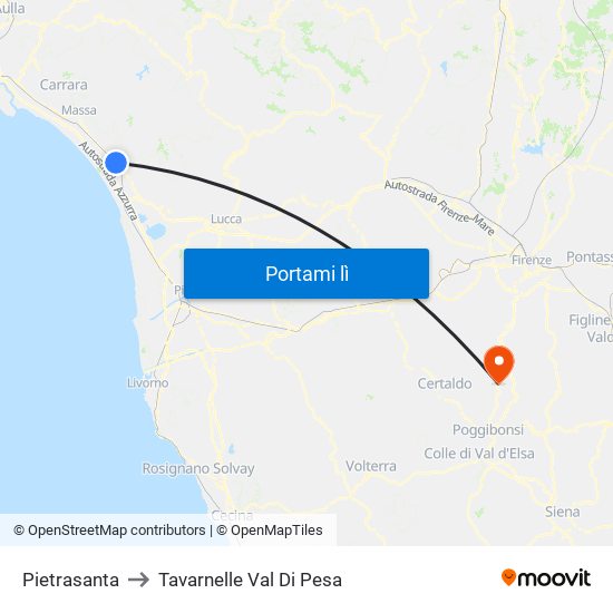 Pietrasanta to Tavarnelle Val Di Pesa map