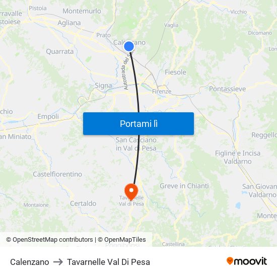 Calenzano to Tavarnelle Val Di Pesa map