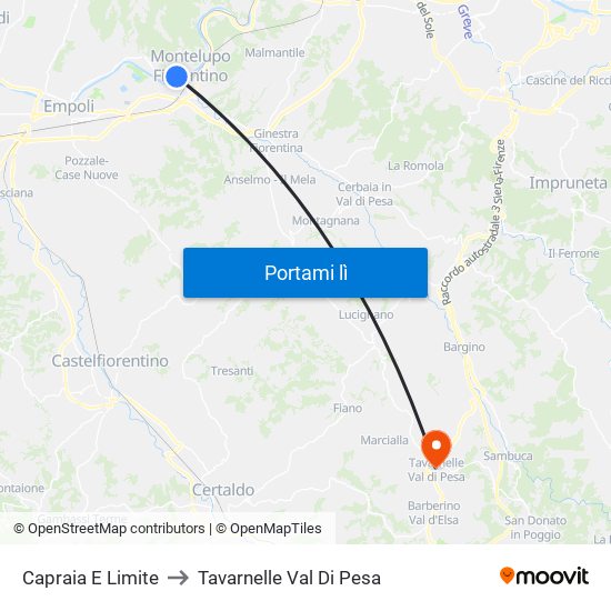 Capraia E Limite to Tavarnelle Val Di Pesa map