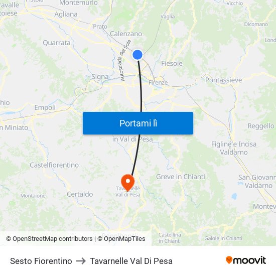 Sesto Fiorentino to Tavarnelle Val Di Pesa map