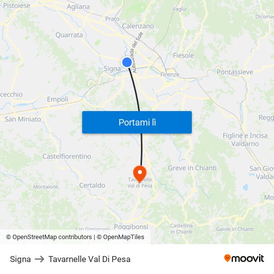 Signa to Tavarnelle Val Di Pesa map