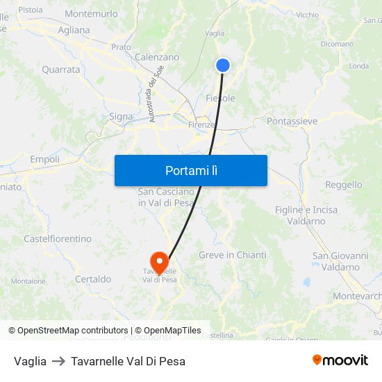 Vaglia to Tavarnelle Val Di Pesa map