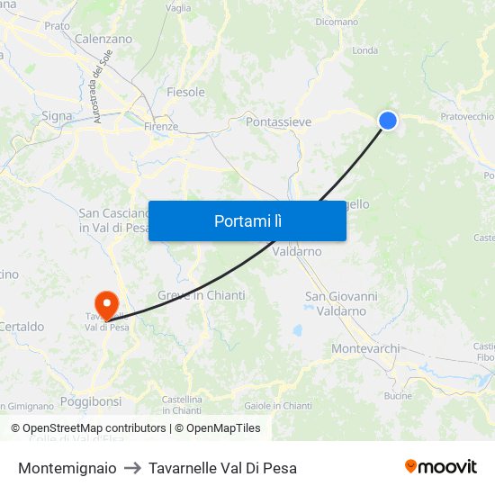 Montemignaio to Tavarnelle Val Di Pesa map
