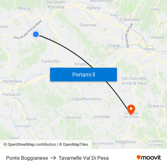 Ponte Buggianese to Tavarnelle Val Di Pesa map