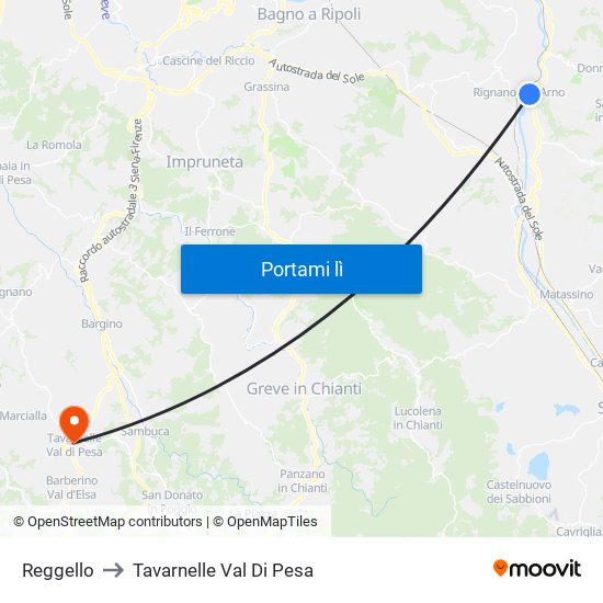 Reggello to Tavarnelle Val Di Pesa map