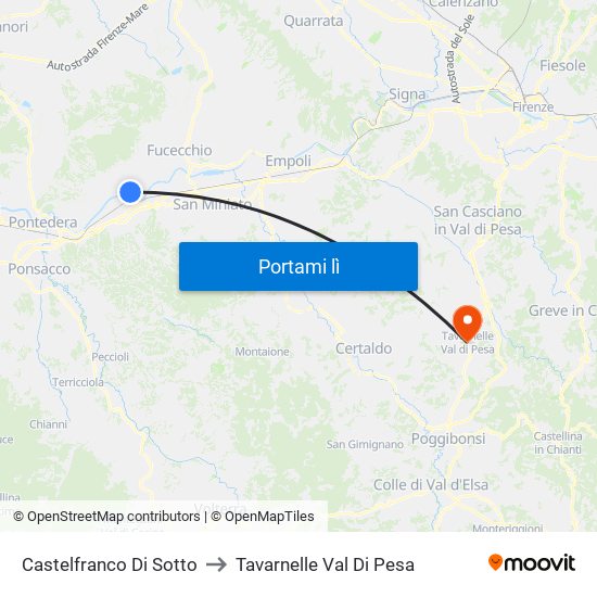Castelfranco Di Sotto to Tavarnelle Val Di Pesa map