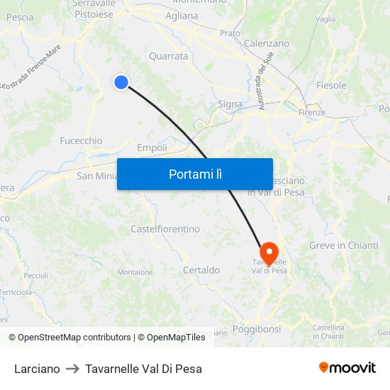 Larciano to Tavarnelle Val Di Pesa map