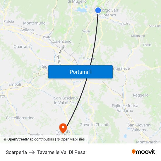Scarperia to Tavarnelle Val Di Pesa map