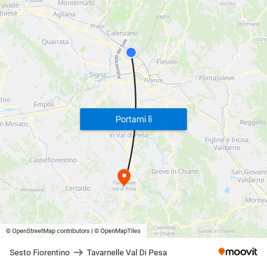 Sesto Fiorentino to Tavarnelle Val Di Pesa map