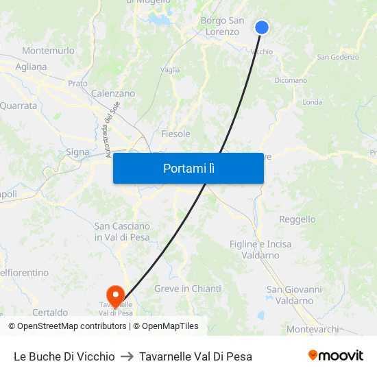 Le Buche Di Vicchio to Tavarnelle Val Di Pesa map