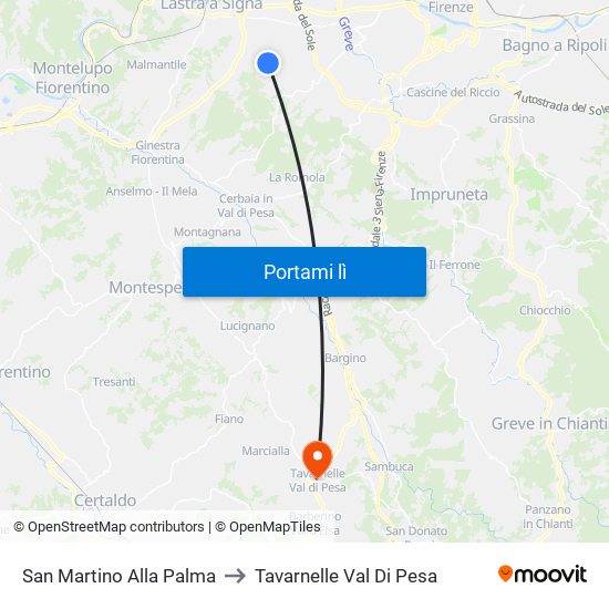 San Martino Alla Palma to Tavarnelle Val Di Pesa map