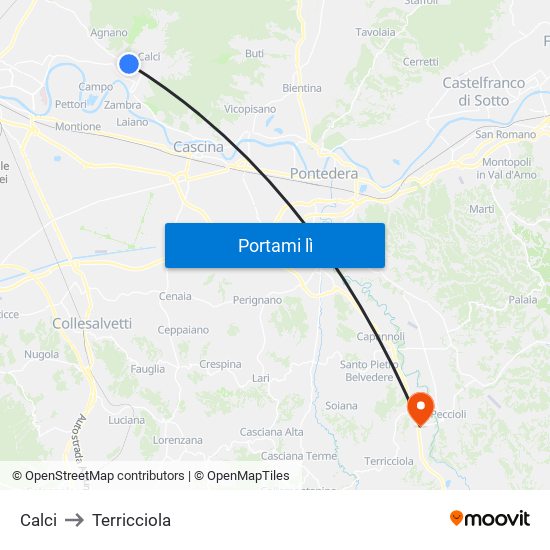 Calci to Terricciola map