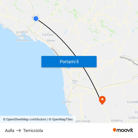 Aulla to Terricciola map