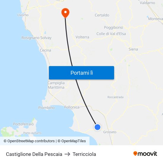 Castiglione Della Pescaia to Terricciola map