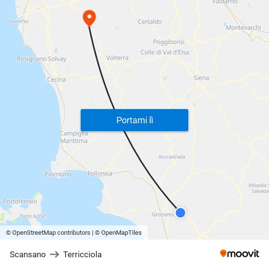 Scansano to Terricciola map