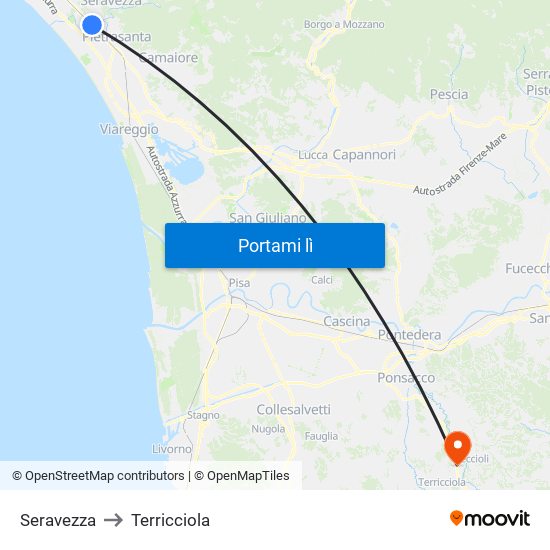 Seravezza to Terricciola map