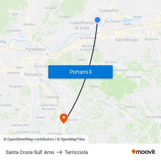 Santa Croce Sull' Arno to Terricciola map