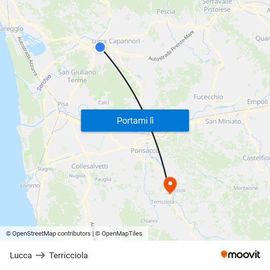 Lucca to Terricciola map