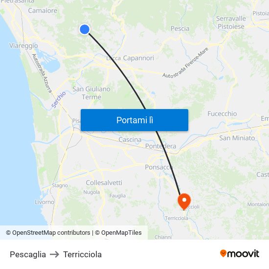 Pescaglia to Terricciola map
